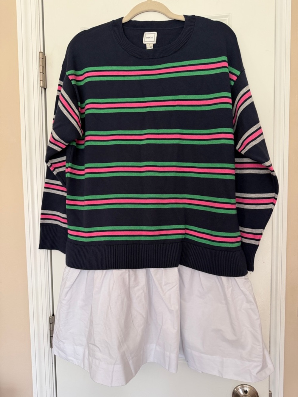 🥰Anthropologie Navy and Pink Striped Long Sleeve Dress by Mauve - Picture 3 of 8